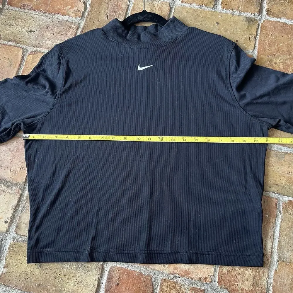 Nike Women's Sportswear Essential Ribbed Mock Neck Long Sleeve Top Black XL